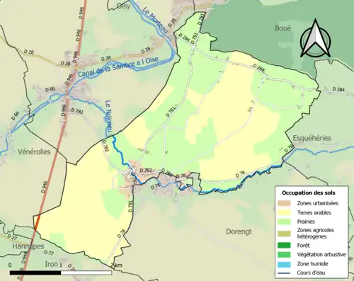Carte en couleurs présentant l'occupation des sols.