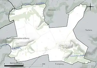 Carte en couleur présentant le réseau hydrographique de la commune