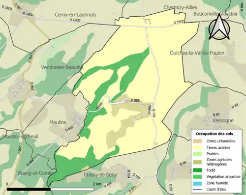 Carte en couleurs présentant l'occupation des sols.