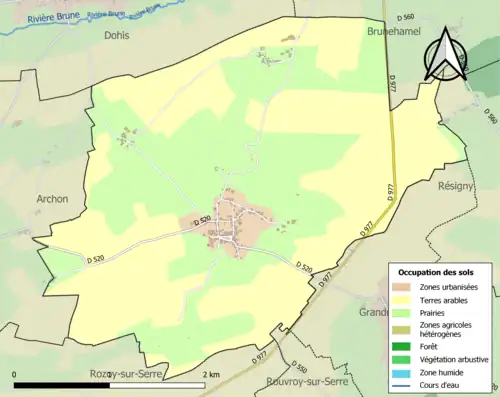 Carte en couleurs présentant l'occupation des sols.