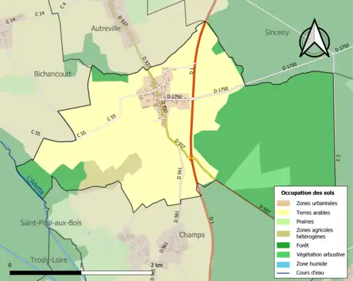 Carte en couleurs présentant l'occupation des sols.