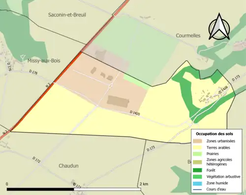 Carte en couleurs présentant l'occupation des sols.