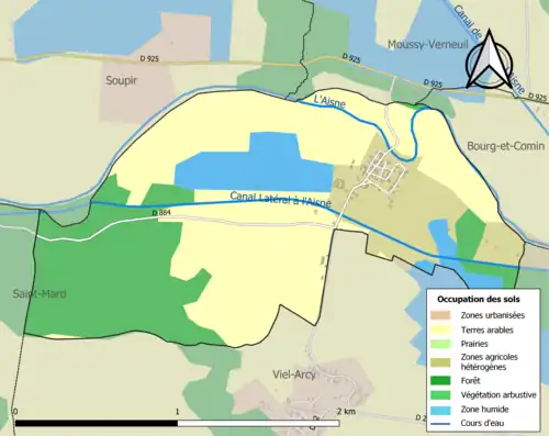 Carte en couleurs présentant l'occupation des sols.