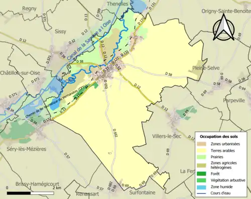 Carte en couleurs présentant l'occupation des sols.