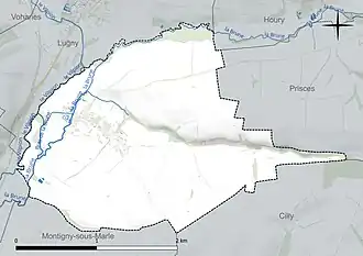 Carte en couleur présentant le réseau hydrographique de la commune
