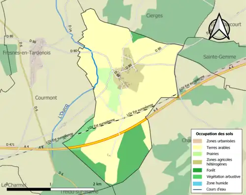 Carte en couleurs présentant l'occupation des sols.