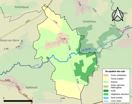 Carte en couleurs présentant l'occupation des sols.