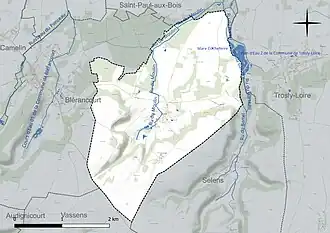Carte en couleur présentant le réseau hydrographique de la commune