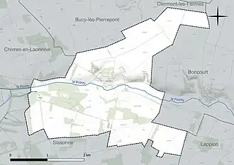 Carte en couleur présentant le réseau hydrographique de la commune