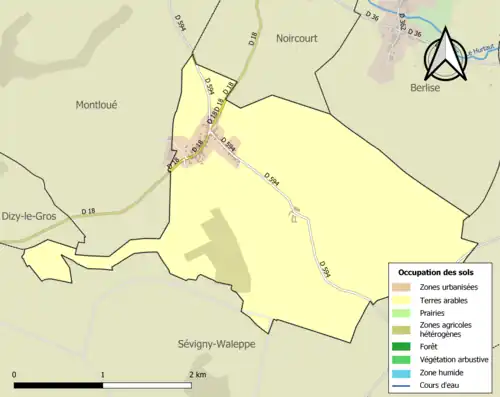 Carte en couleurs présentant l'occupation des sols.