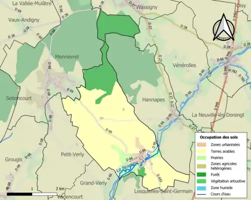 Carte en couleurs présentant l'occupation des sols.