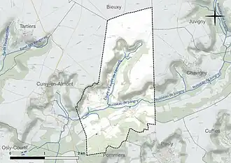 Carte en couleur présentant le réseau hydrographique de la commune