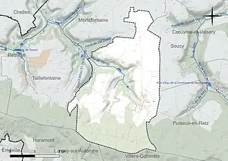 Carte en couleur présentant le réseau hydrographique de la commune