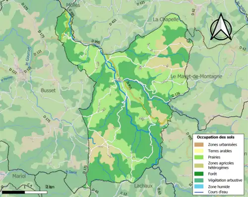 Carte en couleurs présentant l'occupation des sols.