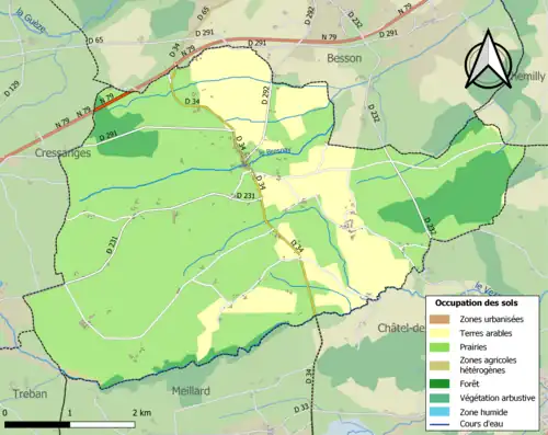 Carte en couleurs présentant l'occupation des sols.
