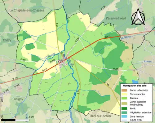 Carte en couleurs présentant l'occupation des sols.
