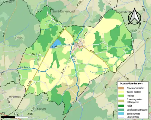 Carte en couleurs présentant l'occupation des sols.