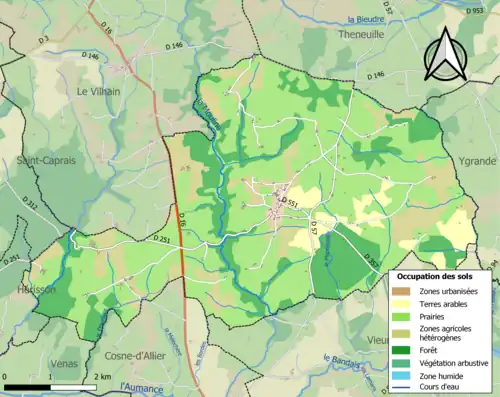 Carte en couleurs présentant l'occupation des sols.