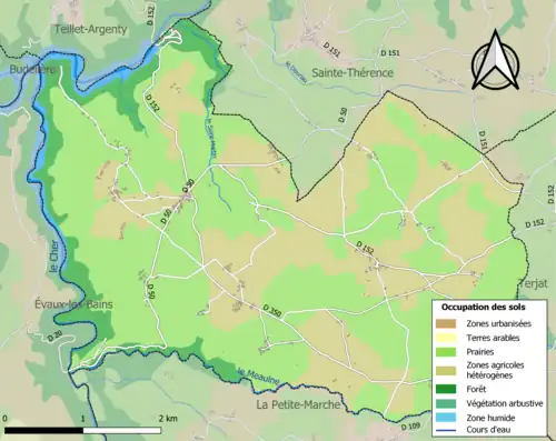 Carte en couleurs présentant l'occupation des sols.