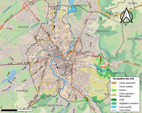Carte en couleurs présentant l'occupation des sols.