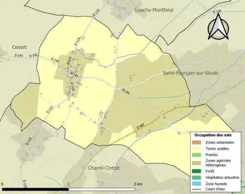 Carte en couleurs présentant l'occupation des sols.
