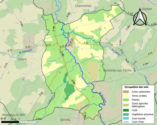 Carte en couleurs présentant l'occupation des sols.