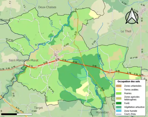 Carte en couleurs présentant l'occupation des sols.