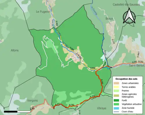 Carte en couleurs présentant l'occupation des sols.
