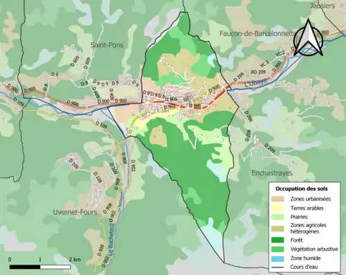 Carte en couleurs présentant l'occupation des sols.