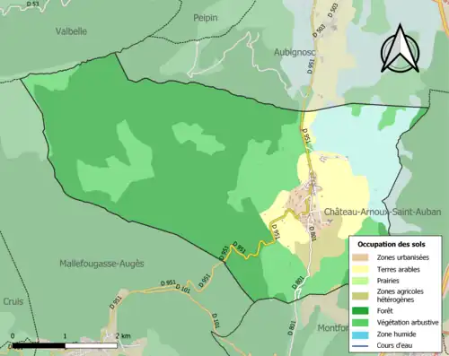 Carte en couleurs présentant l'occupation des sols.