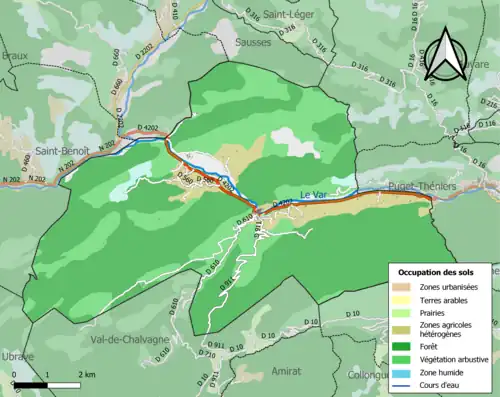 Carte en couleurs présentant l'occupation des sols.