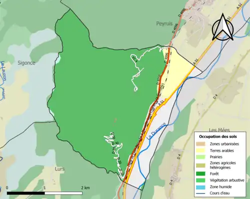 Carte en couleurs présentant l'occupation des sols.