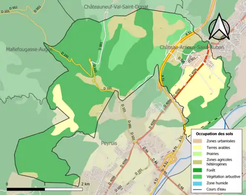 Carte en couleurs présentant l'occupation des sols.
