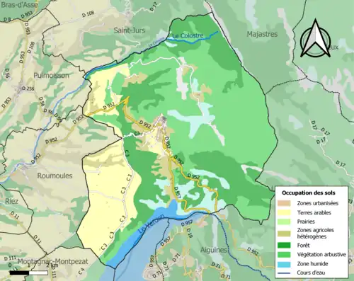 Carte en couleurs présentant l'occupation des sols.