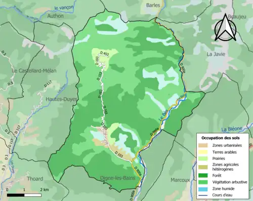 Carte en couleurs présentant l'occupation des sols.