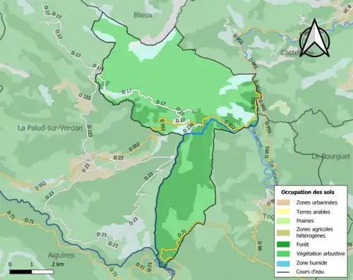 Carte en couleurs présentant l'occupation des sols.