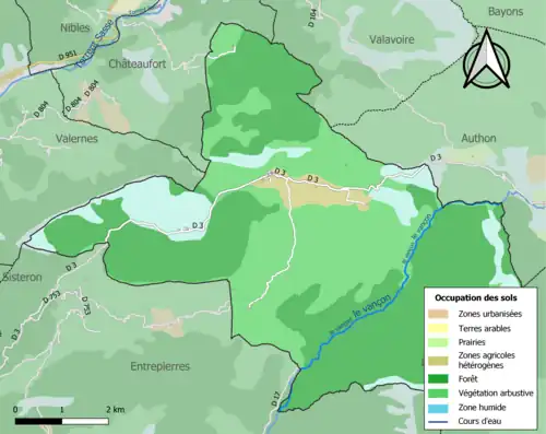 Carte en couleurs présentant l'occupation des sols.