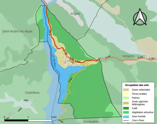 Carte en couleurs présentant l'occupation des sols.