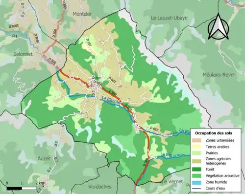 Carte en couleurs présentant l'occupation des sols.