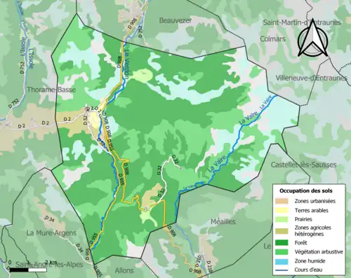 Carte en couleurs présentant l'occupation des sols.