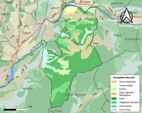 Carte en couleurs présentant l'occupation des sols.