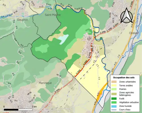 Carte en couleurs présentant l'occupation des sols.