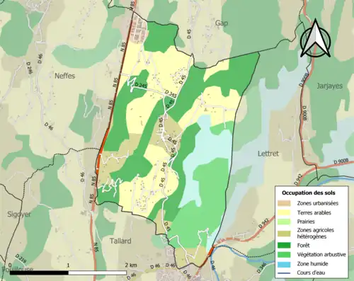 Carte en couleurs présentant l'occupation des sols.