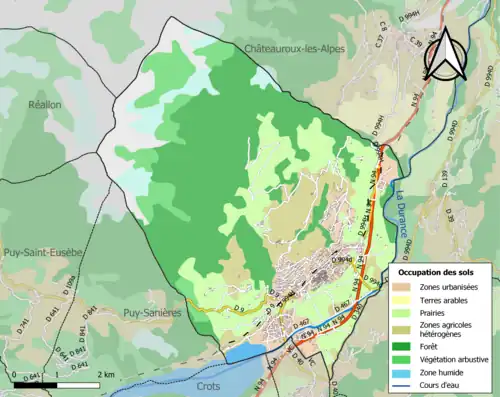 Carte en couleurs présentant l'occupation des sols.