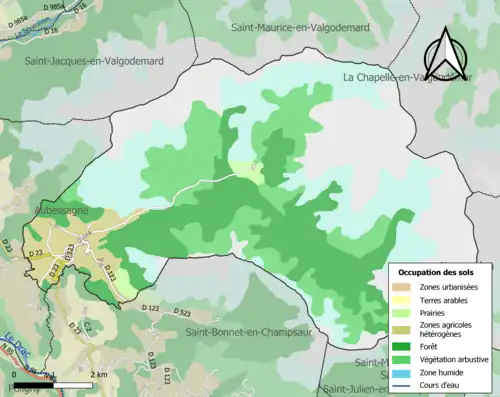 Carte en couleurs présentant l'occupation des sols.