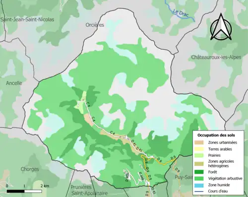 Carte en couleurs présentant l'occupation des sols.