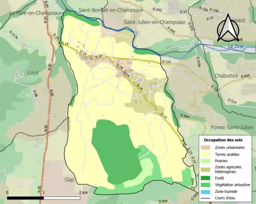 Carte en couleurs présentant l'occupation des sols.