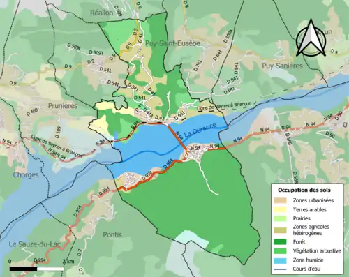 Carte en couleurs présentant l'occupation des sols.