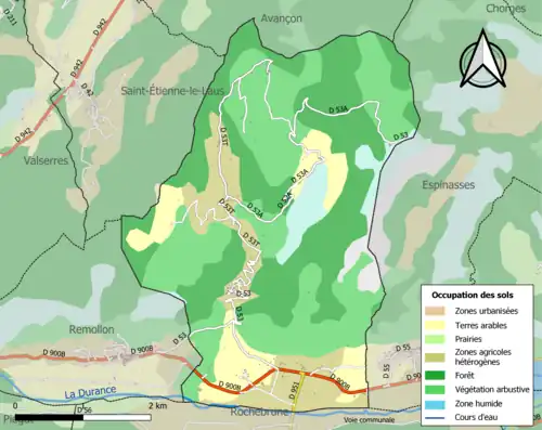 Carte en couleurs présentant l'occupation des sols.