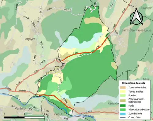 Carte en couleurs présentant l'occupation des sols.